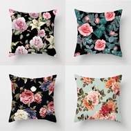 [Single Side] 1 Piece Linen Pillow Case 40x40/45x45/50x50/60x60cm Vintage Rose Flower Pattern Throw Pillow Covers Cushion Cover for Sofa Bedroom Homeliving