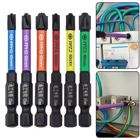 6pcs 65mm Non-Slip Impact Batch Head Strong Magnetic Cross High Torque Hardness Screw Bit Waterproof