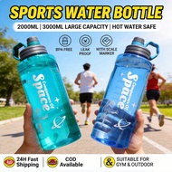 3000ML Sport Gym Water Bottle, BPA Free Plastic Bottle With Handle, Botol Air Budak Besar Portable D