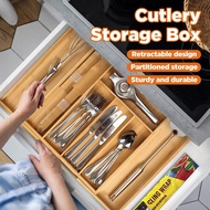 Cutlery Utensil Tray Knives Spoons Forks Organizer Bamboo Extendable Cutlery Tray Drawer