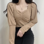 KA5 court style pleated chest-shaped princess-sleeved knitted bottoming shirt multi-color optional t