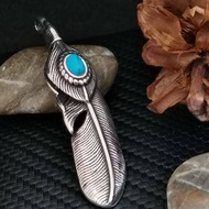 Mens Womens Stainless Steel Goros Takahashi Blue Stone Feather Pendant.