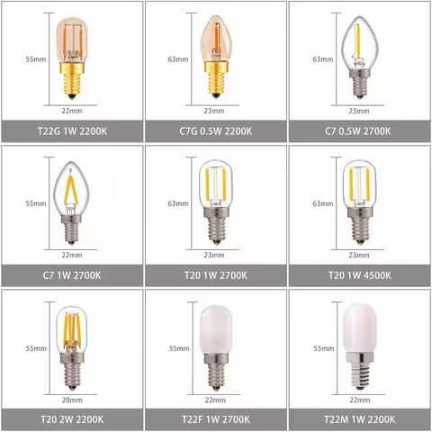 Ganriland Edison Led Candle E12 Light Bulb E14 Effect Dimmable Bulb C7 0.5W T22G 1W Home For Decor L