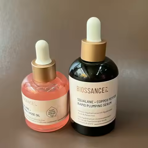 biossance Squalane Skincare KIt - Vita C Rose Oil, Copper Peptide Rapid Plumping Serum, Brighten, Mo