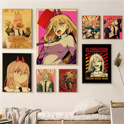 Power C-ChainsawS Man Character Anime Poster Sticker for Living Room Bedroom Bar Home Decor Mural Pa