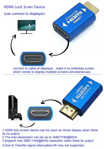 SRhonyra HDMI EDID Emulator Up To 4K Virtual Display Dummy Plug for Extender/KVM Switch/AV Receiver/