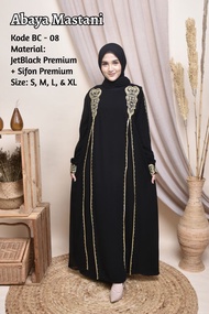 Gamis Abaya Hitam Bordir Turkey Polos Bahan Jetblack mix Sifon - Baju Wanita Panjang Arab Saudi Duba