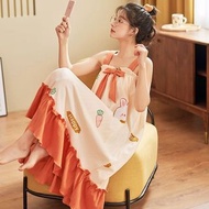 預訂吊帶睡裙夏女純棉無袖可愛卡通學生睡衣裙性感甜美公主風家居服薄