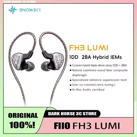 FIIO FH3 LUMI Hybrid IEM Earphones 1DD+2BA HiFi Wired in Ear Monitor Headphones Wood Fiber Diaphragm