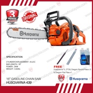 Husqvarna 439 Chainsaw 35.2cc 16'' Guide Bar FOC Husqvarna 2T OIL 1L Oregon files x3 & Oregon Flat f