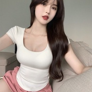 t shirt woman Pure Desire Style White U-neck T-shirt for Women - Trendy Summer Fashion