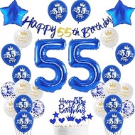 55th Birthday Decoration Man, Blue Banner 55th Birthday Garland Decoration 55th Man Gold Balloons 55