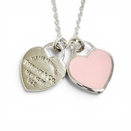 全新 △ TIFFANY&Co. Tiffany Return to Tiffany 粉紅色雙心吊墜 925 銀項鍊，重 2.62 克，女士款，附防塵袋。