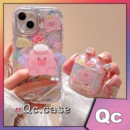 「Qc」Laser Piggy Airbag Bracket Cute Cartoon iPhone case&amp;AirPods case iphone 14 case iphone 13 case iphone 12 case iphone 11 case AirPod case AirPod 2 case AirPod pro case