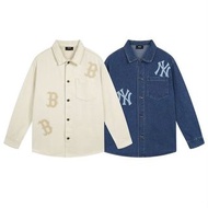 MLB洋基隊男女情侶大logo牛仔長袖襯衫外套寬鬆休閑24秋季新款