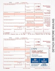 Tops 1099 MISC Inkjet/Laser Tax Forms for 2018-5-part Form Sets for 50 recipients and a 1096 Summary