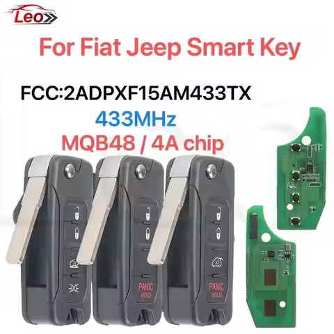 Leo FCC ID:2ADPXFI5AM433TX For Jeep Fiat 500X Egea Tipo Toro Crono 2016-2018 Smart flip key SIP22 bl