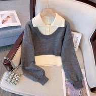 Sweater Suit Style New Style Lapel Lazy cod Collar Knitted Top polo Two-Piece Suit Preppy Autumn Fem