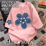 24H SHIP N9THNOVA T-shirt blue flower print five-petal flower pattern retro trend casual