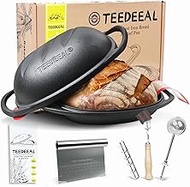 9.2 QT Heavy Duty Pre-seasoned Cast Iron Bread Pan, Large Loaf Dutch Oven with Lid, Sourdough Bread 