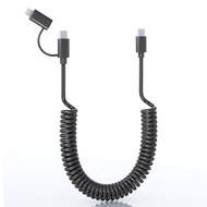 Coiled USB C to USB C and Lightning Cable 2 in 1 - Curly USB C Cable Car Charger Cord Android Auto A
