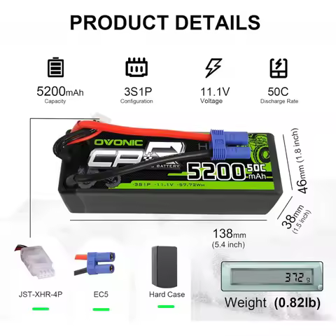 OVONIC 3S LiPo Battery 11.1V 5200mAh 50C High Discharge Rate EC5 Connector, Rechargeable Lithium Bat