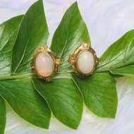 天然埃塞俄比亞蛋白石配黃色藍寶石銀鍍金耳釘