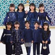 2025 Baju Raya sedondon budak lelaki perempuan navy blue dark blue baju melayu sampin kurung peplum 