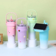 Drinking Cup SUS304 Heat Insulation Water Bottle with Straw 1200ml 3D sticker 运动饮水杯冰霸杯