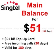 Singtel | Main Balance | Singtel $11 | Singtel $21 | Singtel $26 | Singtel $51| Recharge | Top up