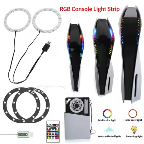 RGB LED Light Strip Flexible Tape Light Strip for PS5/PS5 Slim/PS5 Pro Console USB Atmosphere Light 