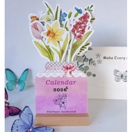 2026 3D flower-shaped desk calendar with wooden base, cute patterns to decorate the desk as a luxuri