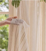 Custom Size Japanese Flax Cloud Tulle Linen Thick Vertical Stripes Window Sheer Curtains for Living 