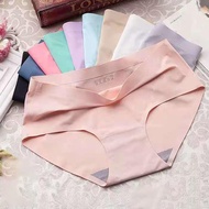 [Pack Of 4] One-Piece Ice Silk Seamless Panties Women Korean Style Mid-Waist Stretch Large Size Brie