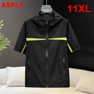 ASFLY Summer Zipper Shirt Men 11XL 10XL Plus Size Short Sleeve Shirts Male Fashion Casual Patchwork 