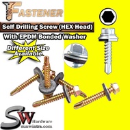 SW Hardware [BOX] Self Drilling Screw HEX Head Screw with Washer Zinc Screw Roofing Hex Screw DS-HW 