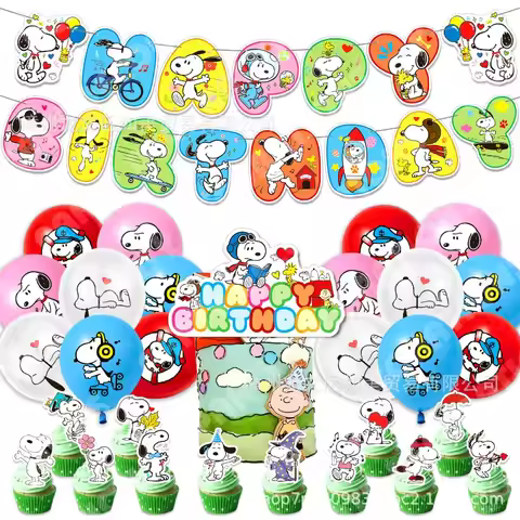 Anime Snoopy Birthday Theme Party Family Gathering Decoration Supplies Banner Cake Topper Balloon Se