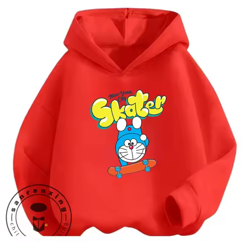 Trendy Casual Kids Hooded Sweatshirt Cute Cartoon Print Winter Street Fashion Shirt Doraemon Boys Gi