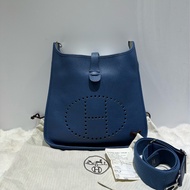 Hermes 愛馬仕 Evelyne 33 藍色銀扣 X刻