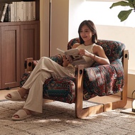 Vintage-style single sofa Jersey Island chair, retro designer fabric and solid wood living room leis