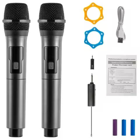 Wireless Microphone 2 Channels UHF Fixed Frequency Handheld Mic Phone For Party Karaoke Professional