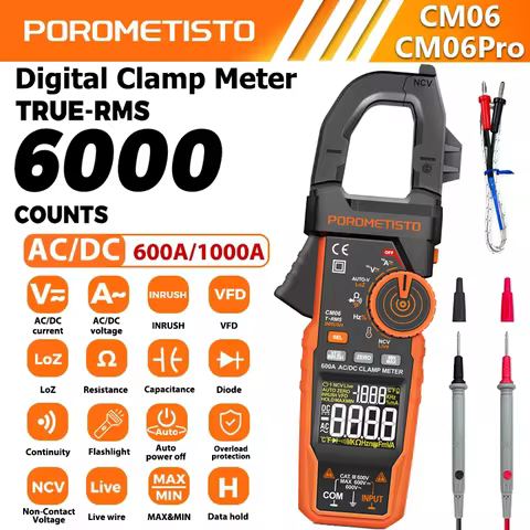 CM06/CM06Pro Auto-ranging Digital Clamp Meter AC DC Voltage Tester 600A/1000A Multimeter Ammeter Amp