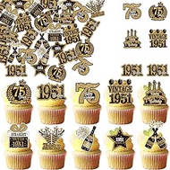 Pack of 60 Edible Vintage 1951 Cupcake Toppers Waffle Paper 75th Birthday Cake Decoration Cheers on 
