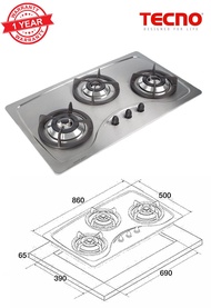 Tecno 90cm 3 Burner Built-In Stainless Steel Cooker Hob SR98SV (1yr warranty)