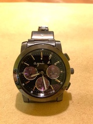 Agnes b Classic 黑鋼腕錶 （時、分、秒錶盤紫色）