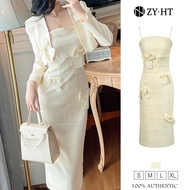 ZY.HT EraVogue ชุดเซ็ท 2 ชิ้น ผญ เสื้อคลุม+เดรสสายเดี่ยว เดรสผู้หญิง สีครีม เดรสทำงาน เดรสไฮโซ ชุดออ