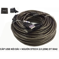 Dtech DT 5042 (2.0) usb extension cable + power source, Dtech DT 5042 25m usb 2.0 extension cable wi