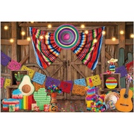 7x5ft Mexican Fiesta Photography Backdrop Flowers Stripes Party Background Rustic Wood Barn Door Cin