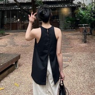 Set bộ Áo Yếm  khoét sâu xẻ sau cúc bọc kèm quần dài ống rộng SLINEN chất vải Linen bột Premium form