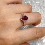 緬甸 無燒紅寶石 鑽石戒指 手工製 18k白金
